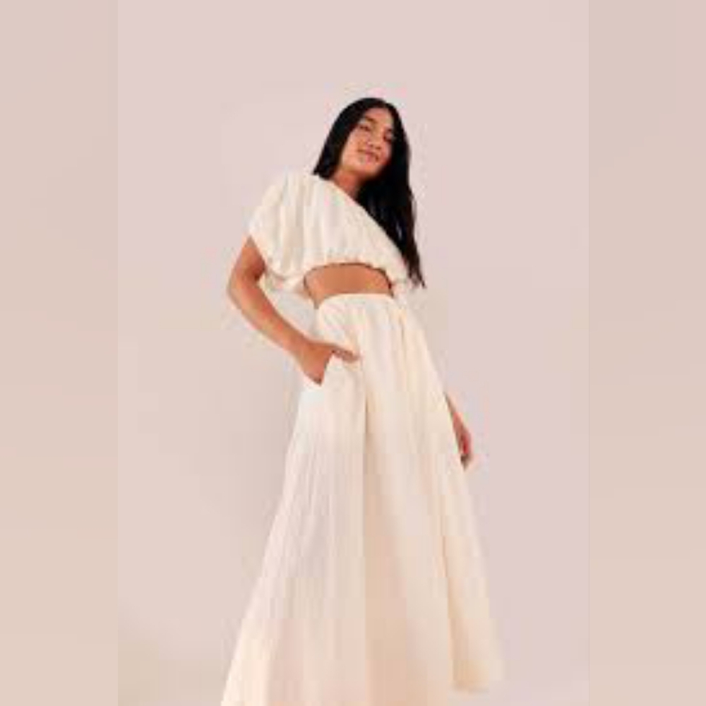 Farm Rio Cream One Shoulder Waist Cut Out Maxi Dress
